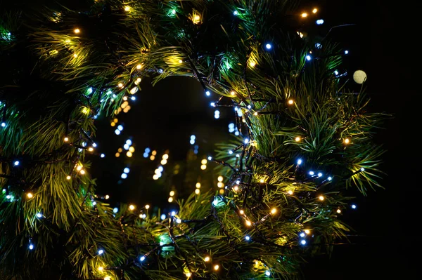 Νέο Έτος 2023 Χριστούγεννα Όμορφα Φώτα Bokeh Χρυσό Ζεστό Φόντο — Φωτογραφία Αρχείου