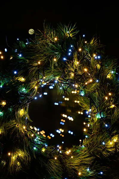New Year 2023 Christmas Beautiful Lights Bokeh Gold Warm Background — Stock Photo, Image