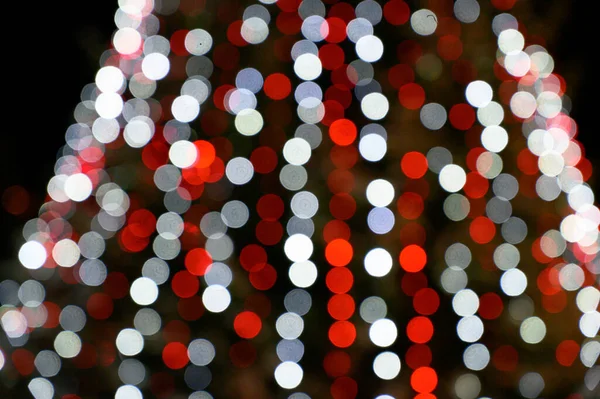 Abstract Kerstmis Achtergrond Met Kerstboom Met Decoraties Onscherpe Bokeh Lichten — Stockfoto
