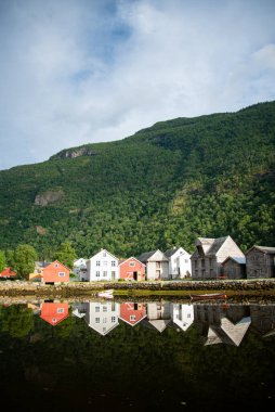 Traditional Norwegian wooden houses in the picturesque village Norway. clipart