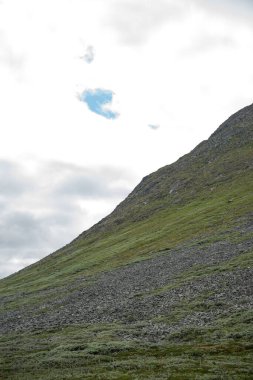 Norveç kırsalında kayalık bir dağ zirvesi olan manzara.