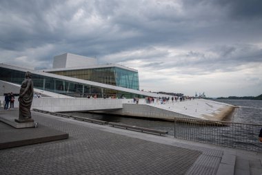 Oslo, Norway - July 12, 2023 - Modern apartment buildings and Astrup Fearnley Museet museum in Tjuvholmen quarter in the Aker Brygge district. Ostland. Scandinavia. Northern Europe. clipart