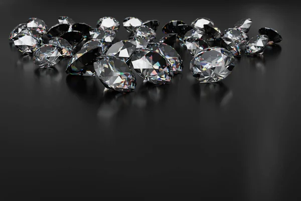 Gyönyörű Rendered Fényes Gyémánt Fekete Felületen — Stock Fotó