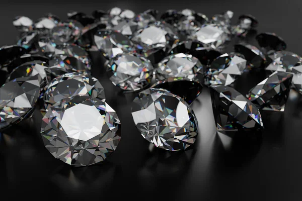 Beau Diamant Brillant Rendu Sur Surface Noire Image En Vente