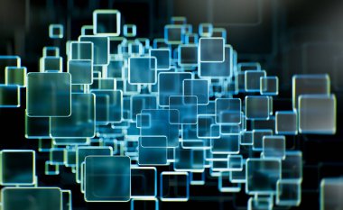 Soyut arkaplan, teknoloji konsepti, 3 boyutlu görüntüleme, renkli ışık emicili cam kareler