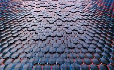 Renk altıgenli soyut 3D arkaplan, altıgenli modern teknoloji arka planı, 3D illüstrasyon, bal peteği, arı kovanı oluşturma arkaplanı