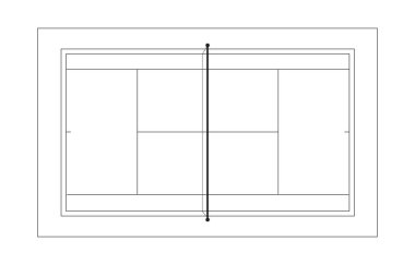 Tenis kortu Top View, beyaz arka planda siyah çizgi ile, Spor arka plan temsilcisi illüstrasyonu