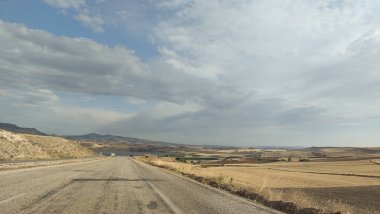 Anadolu 'da panoramik manzara doğa bitkileri şehir görünümünü kapatır