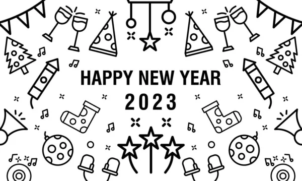 New Year 2023 Black Line Color Abstract Background Social Media — 스톡 벡터