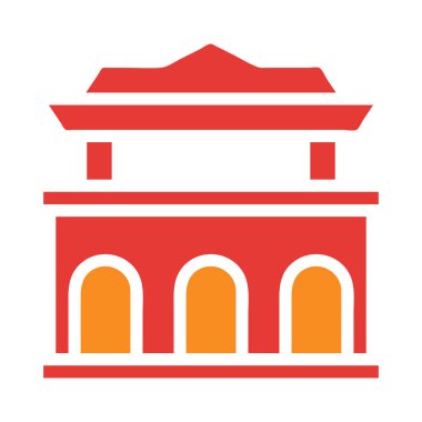 Mimari katı kırmızı illüstrasyon vektörü ve yeni yıl logosu mükemmel. Mobil konsept ve web için modern koleksiyon simgesi.