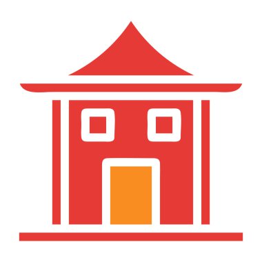 Mimari katı kırmızı illüstrasyon vektörü ve yeni yıl logosu mükemmel. Mobil konsept ve web için modern koleksiyon simgesi.