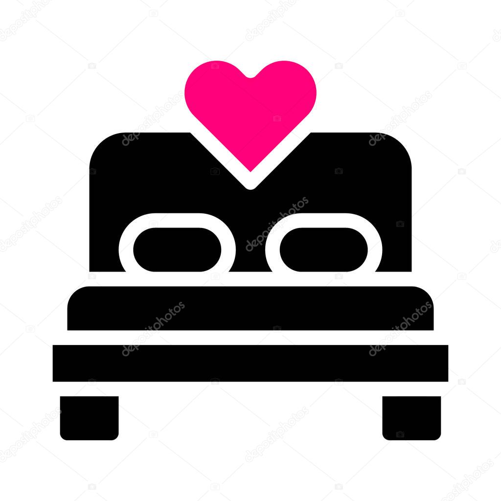 Bed icon solid black pink style valentine illustration vector element and symbol perfect. Icon sign from modern collection for web.