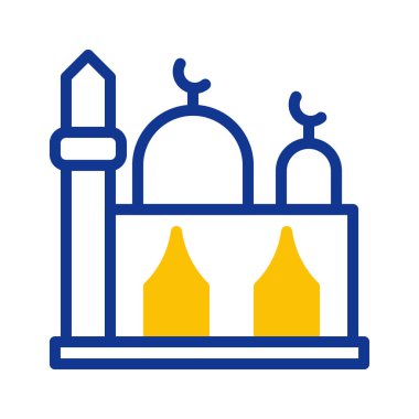 mosque icon outline blue yellow style ramadan illustration vector element and symbol perfect. Icon sign from modern collection for web.