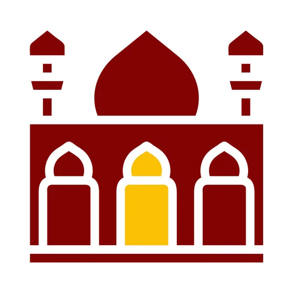 Mosquée Icône Duotone Rouge Jaune Style Ramadan Illustration Vectoriel Élément — Image vectorielle