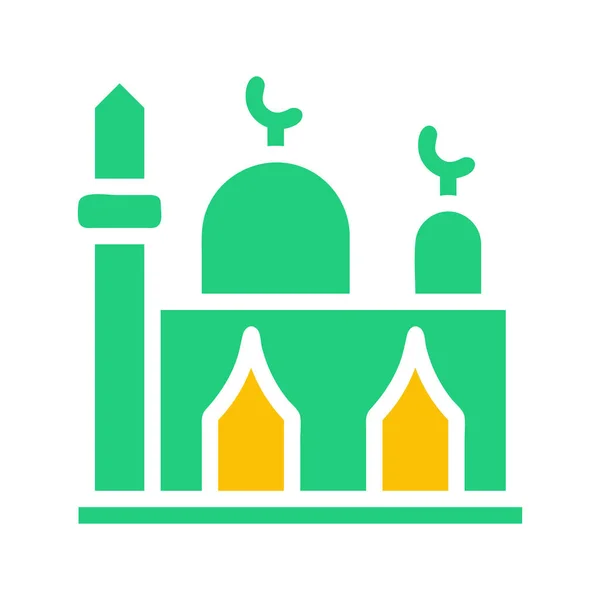 Τέμενος Εικονίδιο Στερεό Πράσινο Κίτρινο Στυλ Ramadan Εικονογράφηση Διανυσματικό Στοιχείο — Διανυσματικό Αρχείο