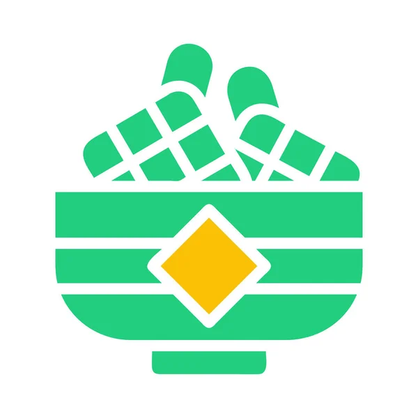 Ketupat Icon Solid Green Yellow Style Ramadan Illustration Vector Element — Stockvektor