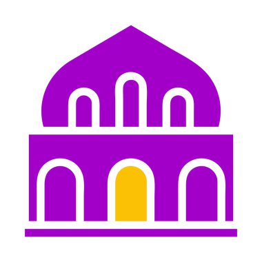 mosque icon solid purple yellow style ramadan illustration vector element and symbol perfect. Icon sign from modern collection for web.