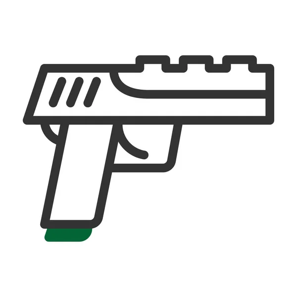 Pistole Ikona Duotone Šedý Zelený Styl Vojenský Ilustrační Vektor Armádní — Stockový vektor