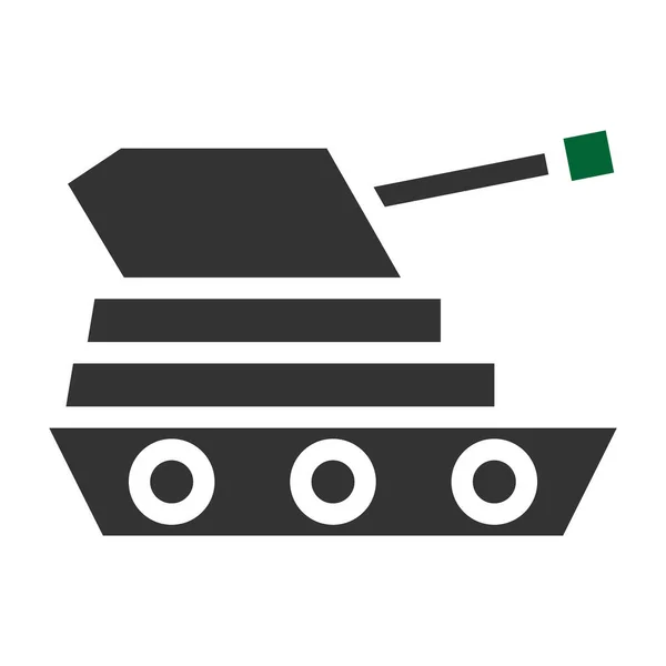 Tank Icon Solid Style Grey Green Colour Military Illustration Vector — Stock Vector