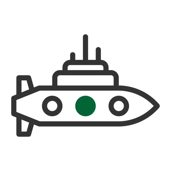 Ubåtsikon Duoton Stil Grå Grön Färg Militär Illustration Vektor Armé — Stock vektor