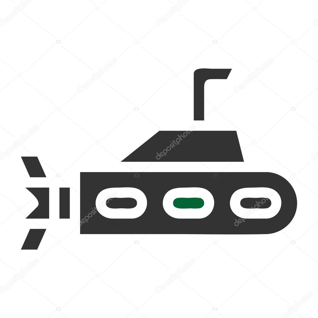 Submarine icon solid grey green colour military illustration vector army element and symbol perfect. Icon sign from modern collection for web.