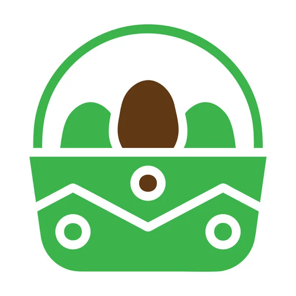 Cesta Huevo Icono Sólido Verde Marrón Color Pascua Ilustración Vector — Vector de stock