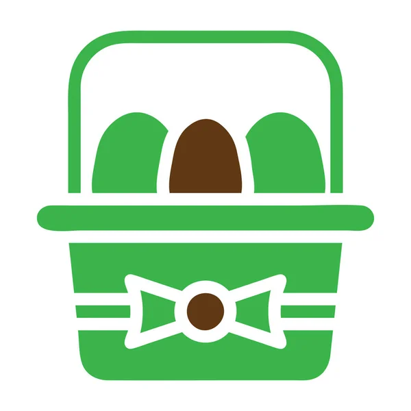 Košík Vejce Ikona Plná Zelená Hnědá Barva Velikonoční Ilustrace Vektorový — Stockový vektor