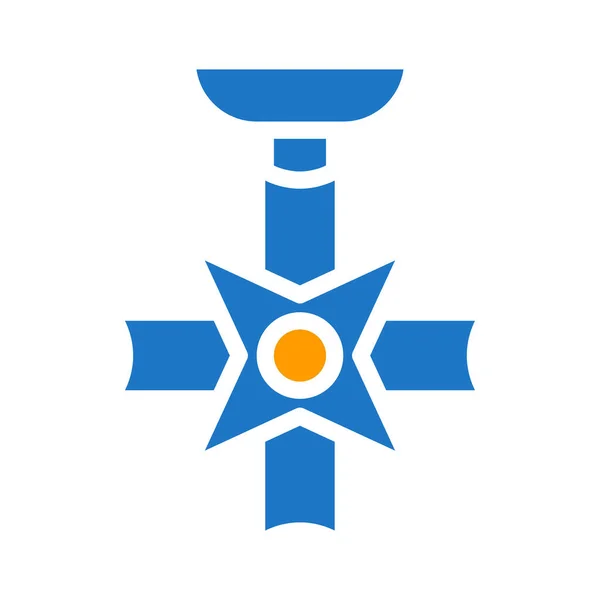 Ícone Medalha Sólido Azul Laranja Azul Cor Militar Vetor Elemento — Vetor de Stock