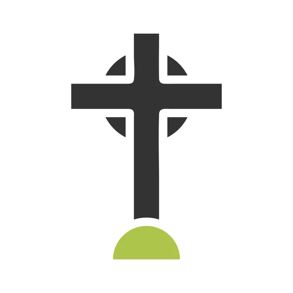 Salib Icon Solid Green Grey Colour Easter Illustration Vector Element — Stock Vector