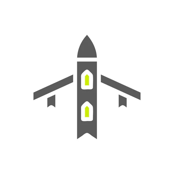 Airplane Icon Solido Grigio Vibrante Verde Colore Militare Vettore Elemento — Vettoriale Stock