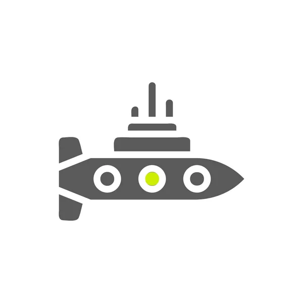 Ubåt Ikon Fast Grå Levande Grön Färg Militär Vektor Arméelement — Stock vektor