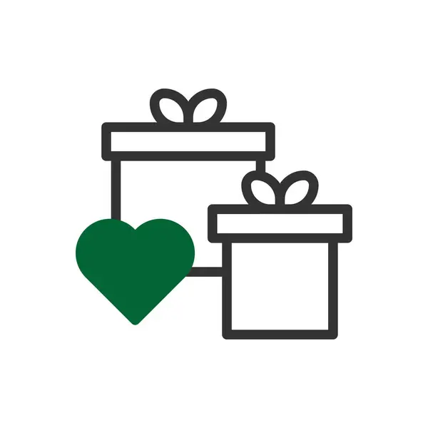 Cadeau Amour Icône Duotone Gris Vert Style Valentin Illustration Vectoriel — Image vectorielle