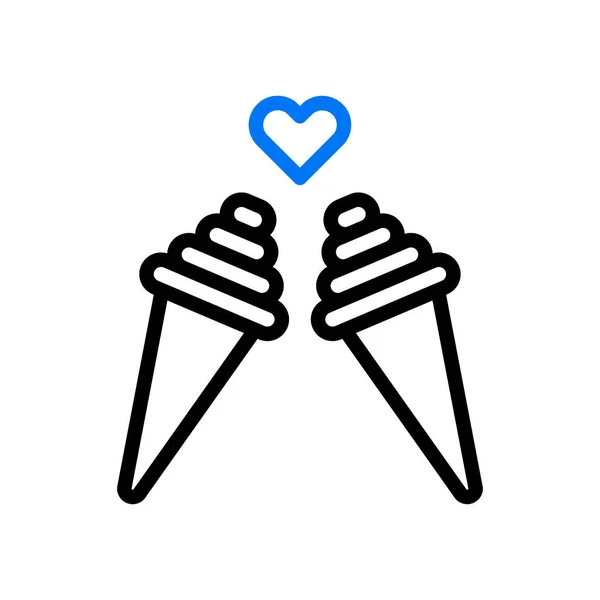 Ice Cream Love Icon Duocolor Blue Black Style Valentine Illustration — Stock Vector