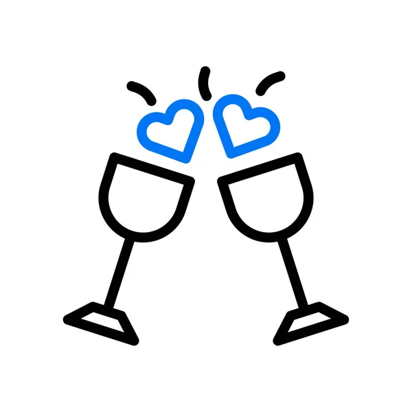 Wine Love Icon Duocolor Blue Black Style Valentine Illustration Vector — Stock Vector