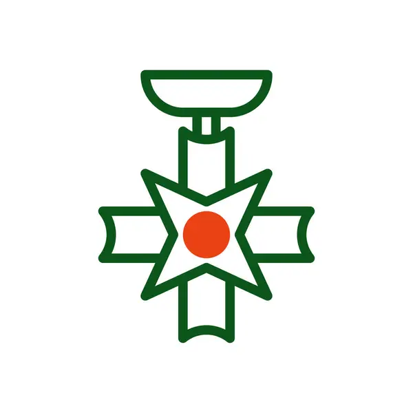 Medalla Icono Duotono Verde Naranja Color Militar Vector Ejército Elemento — Vector de stock