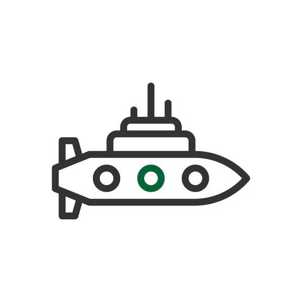 Ubåt Ikon Duocolor Grå Grön Färg Militär Vektor Armé Element — Stock vektor