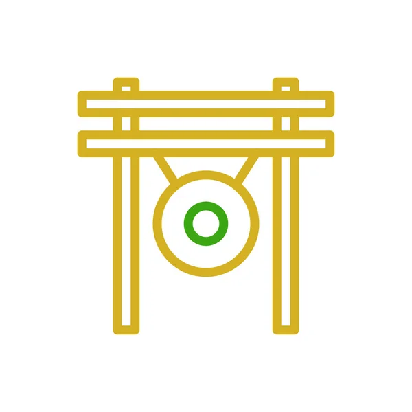 Icono Gong Duocolor Verde Amarillo Color Chino Nuevo Año Vector — Archivo Imágenes Vectoriales