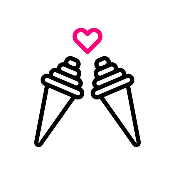 Ice Cream Love Icon Duocolor Black Pink Style Valentine Illustration — Stock Vector