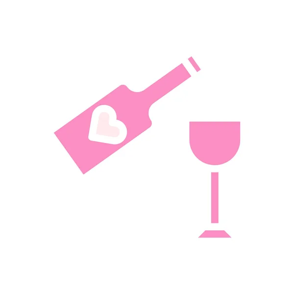 Wine Love Icon Solid Pink White Style Valentine Illustration Vector — Stock Vector