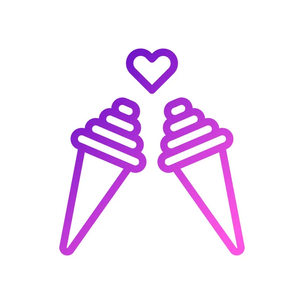 Ice Cream Love Icon Gradient Purple Pink Style Valentine Illustration — Stock Vector