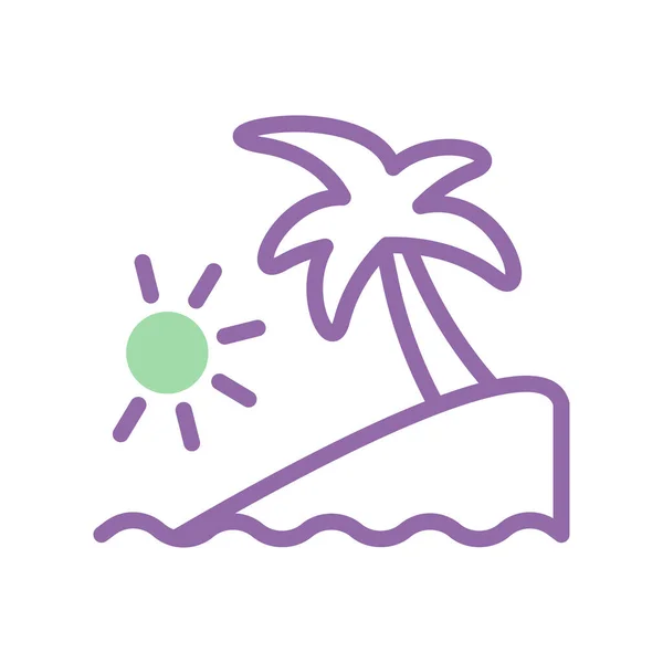 Île Icône Duotone Violet Vert Été Plage Illustration Vecteur Élément — Image vectorielle