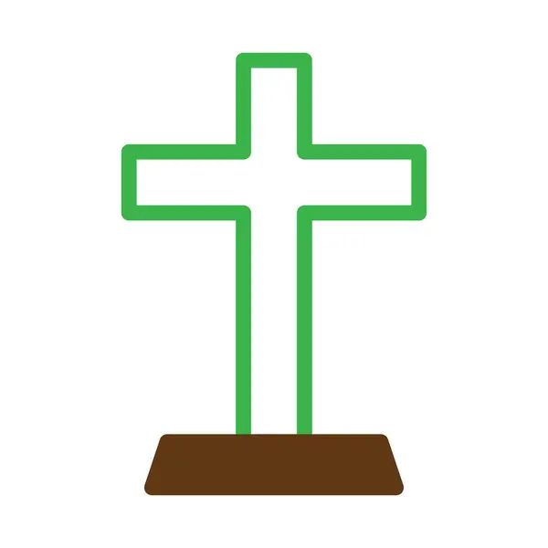 Salib Icon Duotone Verde Marrone Colore Easter Illustrazione Elemento Vettoriale — Vettoriale Stock