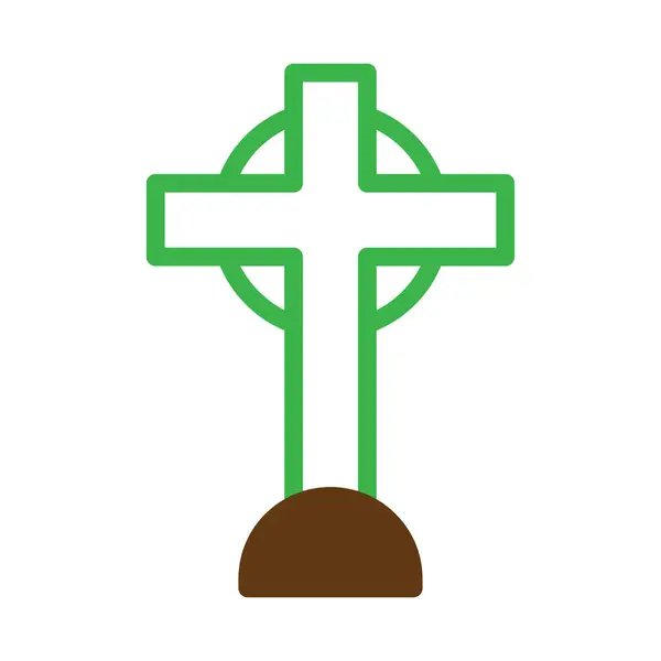 Salib Icon Duotone Green Brown Colour Easter Illustration Vector Element — Stock Vector