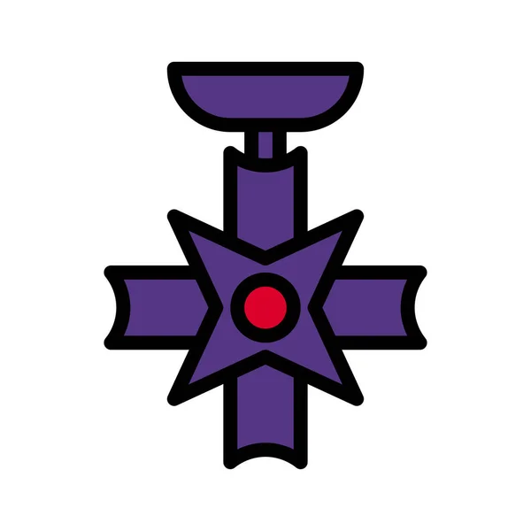 Icône Médaille Contour Coloré Rouge Violet Couleur Militaire Vecteur Élément — Image vectorielle