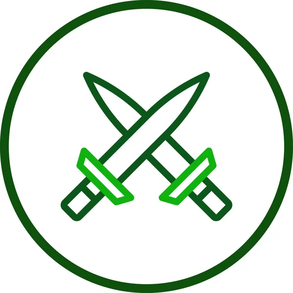 Épée Icône Ligne Arrondie Couleur Verte Militaire Vecteur Élément Armée — Image vectorielle