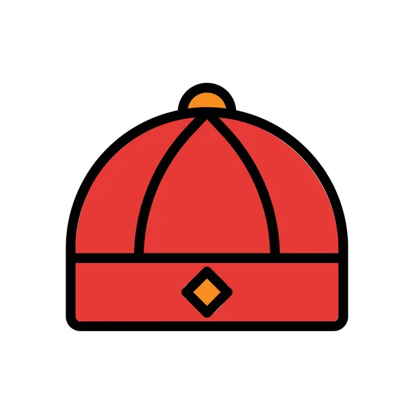Цвет Шляпы Иконка Контур Красный Оранжевый Цвет Китайский Новый Год — стоковый вектор