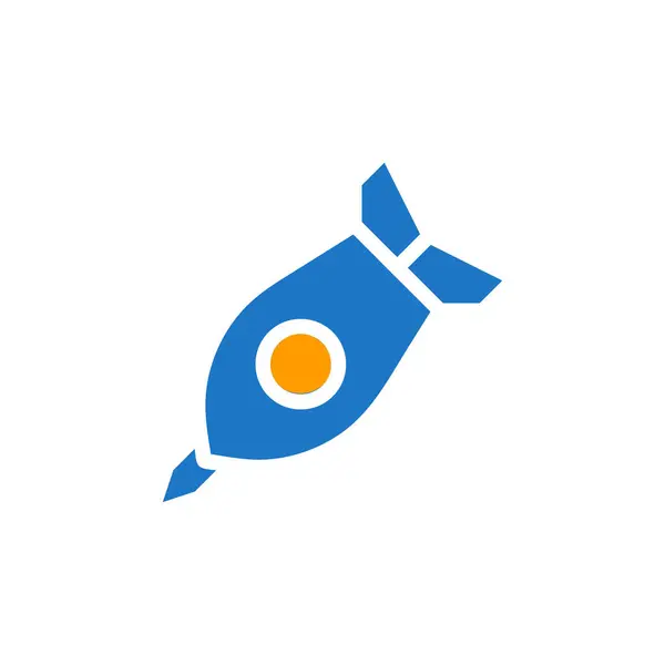 Rocket Icon Solido Blu Arancio Colore Militare Vettore Elemento Dell — Vettoriale Stock
