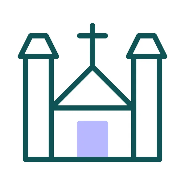 Katedral Simgesi Duotone Yeşil Mor Renk Paskalya Illüstrasyon Vektör Elementi — Stok Vektör