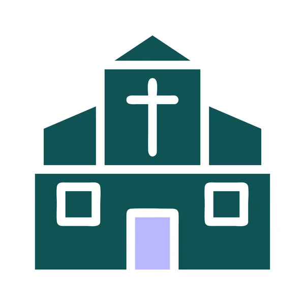 Katedral Simgesi Katı Yeşil Mor Renk Paskalya Illüstrasyon Vektör Elementi — Stok Vektör