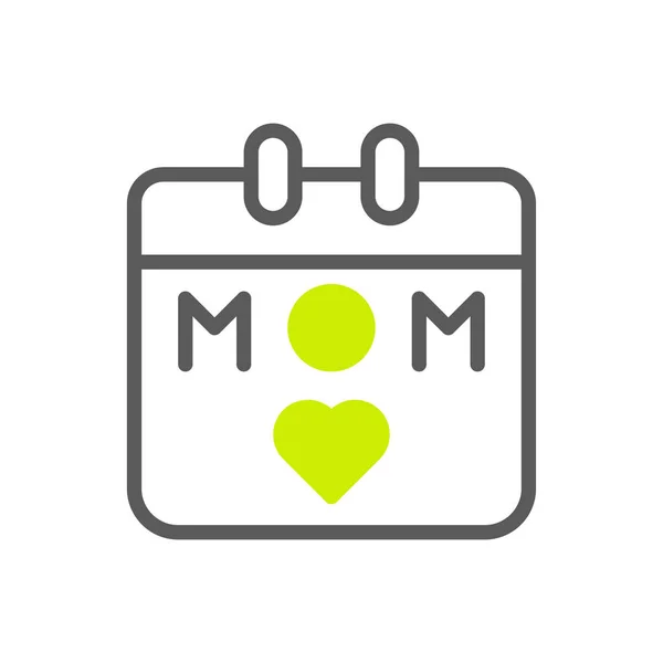 Kalender Mama Symbol Duoton Grau Lebendige Grüne Farbe Muttertag Illustration — Stockvektor